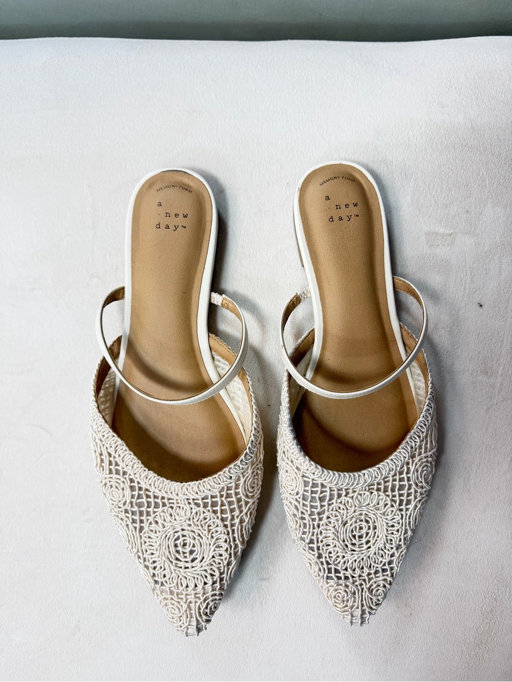 a new day White Crochet Pointed-Toe Slingback Mules